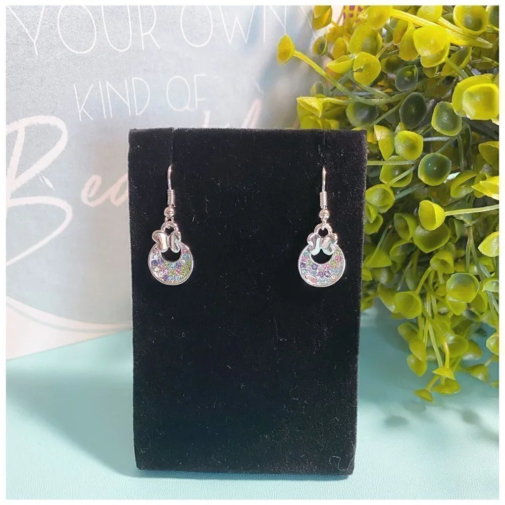 NEW Boho Festival Austrian Imitation Rainbow Crystals Butterfly Dangle Earrings